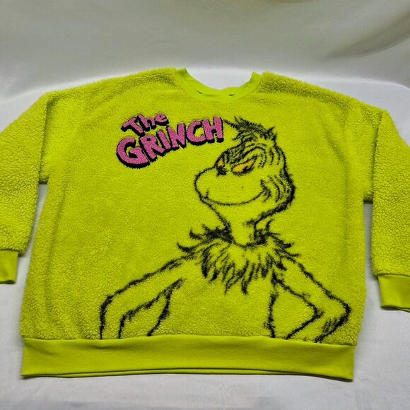 Grinch Fuzzy Fleece Sweater Womens XXL Christmas Sherpa Sweatshirt Pullover 1X - Picture 1 of 7